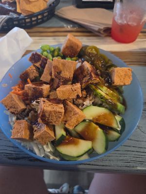 Beach bowl with crispy tofu at Salty Brews Cafe in North Myrtle Beach