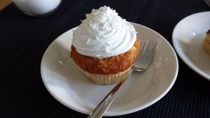 Vegan piña colada-cupcake at Cafe Alvar in Jyvaskyla