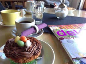 Yummy muffin and coffee at Cafe Alvar in Jyvaskyla