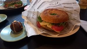 vegan caprese bagel at Cafe DearDarling in Marburg