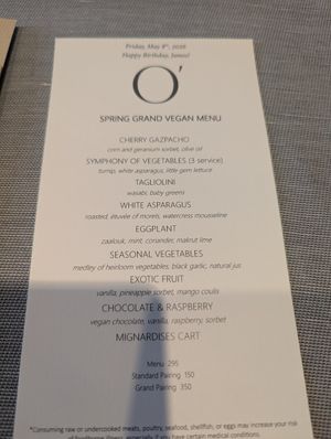 Vegan tasting menu at O' by Claude Le Tohic in San Francisco