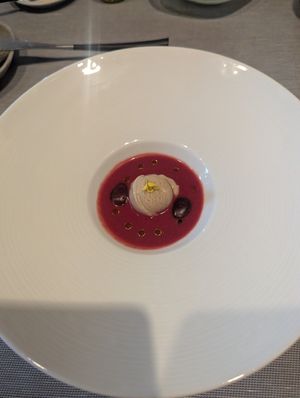 Cherry gazpacho at O' by Claude Le Tohic in San Francisco