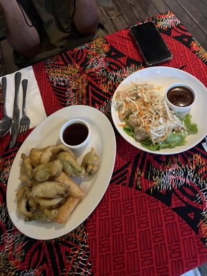 Veg tempura and rice paper rolls   at The Rickshaw in Rarotonga