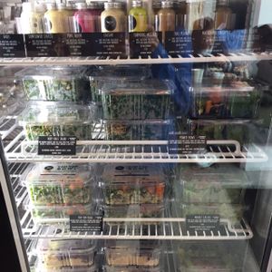 salad fridge with homemade sauces  at Juicebaby in South West London
