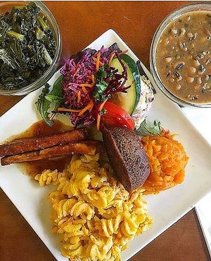 Organic soul food platter at Stuff I Eat in Inglewood