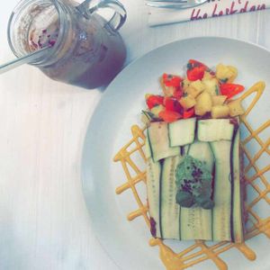 lasagne and milk! at Tanya's Cafe in South West London