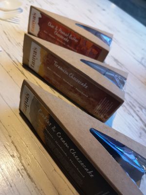 Cheese cake choices at Tanya's Cafe in South West London