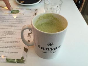 Weird green tea but super healthy I am sure at Tanya's Cafe in South West London