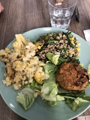 cauliflower gratin, farro and vegan burger  at 'O Grin in Naples