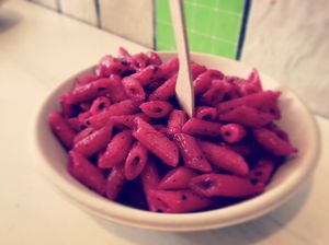 Pasta with beetroot at 'O Grin in Naples