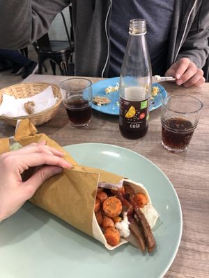 Wrap with lettuce, seitan, carrots, ketchup and vegan mayo. at 'O Grin in Naples