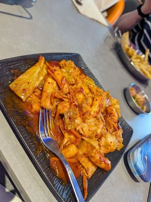 Vegan Tteok-bokki
(Spicy rice cakes in a rich, savoury broth) at Joomak Sheffield in Sheffield