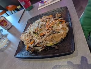 Japchae
(Korean style glass noodles with vegetables & faux chicken) at Joomak Sheffield in Sheffield