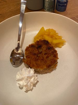 Yojo pie with coconut/raisin cake, fresh baked pineapple and whipped cream. Tasty! at Yemayá's - ZoJazz Stage in Amsterdam