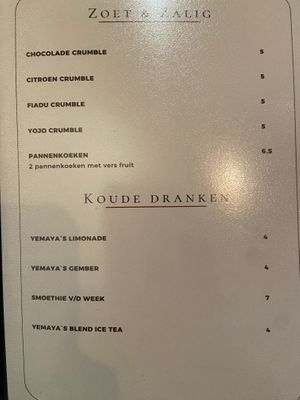 Menu May 2026 at Yemayá's - ZoJazz Stage in Amsterdam