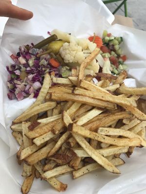 mostly fries hummus platter  at Eggs and Plants in Seattle