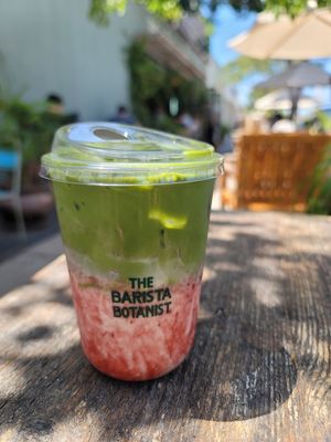Strawberry matcha with maple walnut milk at The Barista Botanist in San Diego