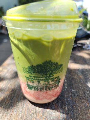 Strawberry matcha with maple walnut milk at The Barista Botanist in San Diego