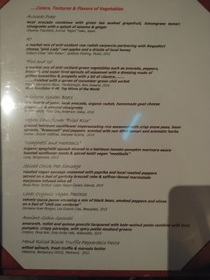 Veg/Vegan Dinner menu as of 4/10/18 at Marmalade in San Juan