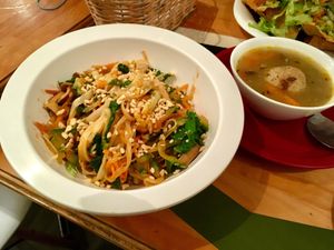 pad thai with side soup at Mantras - San Pedro in San Pedro