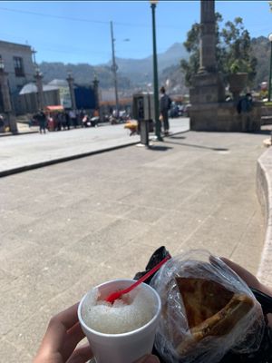Empanadas and the drink at Comida Taiwanesa in Quetzaltenango