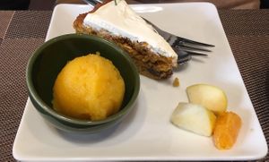 Carrot cake and mango sorbet at Vege Cafe Lotus in Toyohashi