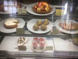 Dessert case at Vege Cafe Lotus in Toyohashi