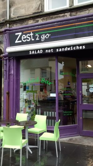 Small outdoor sitting area at Zest 2 Go in St Andrews