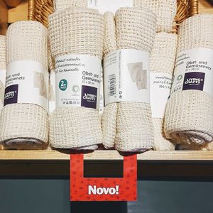 Reusable certified organic cotton bags for fruit and vegetables at Koru in Ljubljana