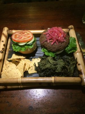 Tahini-buckwheat burger. Not really fresh.. at Mood Food Energy Cafe in Yangshuo