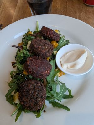 Falafel with roquette salad at Waves Port Campbell in Port Campbell