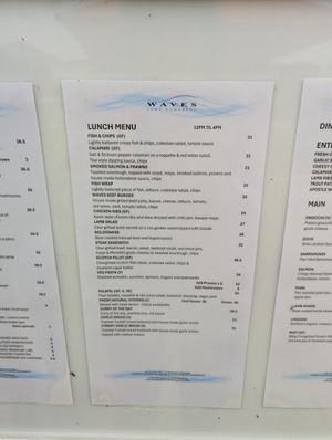 Menu at Waves Port Campbell in Port Campbell