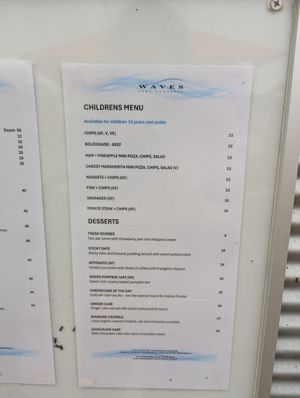 Menu at Waves Port Campbell in Port Campbell