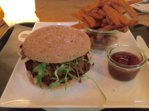 perser with sweetpotato fries at Hamburgerei in Munich