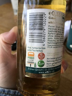 Vegan-certified cider beer (Elber) at Hamburgerei in Munich
