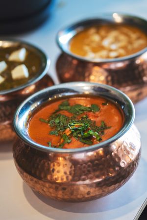 Paneer tikka masala, saag  paneer, chana at India Bistro in Plainfield