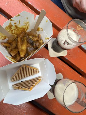 Vegan cheese toastie and curry chips  at The Harbour Bar  in Bray