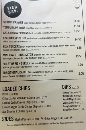 See chips menu below  at The Harbour Bar  in Bray