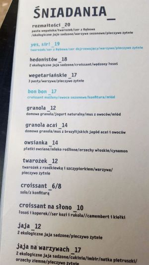 Kawiarnia Fawory, Krakow. Breakfast Menu. at Kawiarnia Fawory in Warsaw