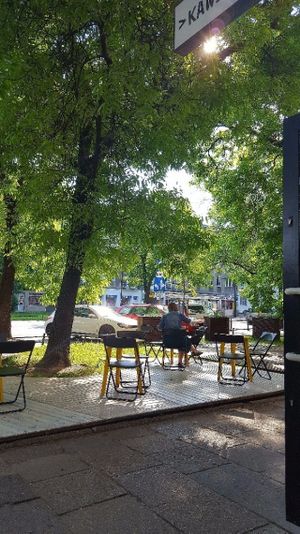 Kawiarnia Fawory, Krakow. Outdoor seating area at Kawiarnia Fawory in Warsaw