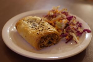 Sausage roll with Asian slaw at Mantra Lounge in Carlton