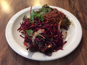 lasagna with beetroot salad at Mantra Lounge in Carlton