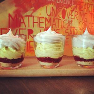 Mantra Lounge's 'Lemontine Meringue' - a vegan meringue! A gluten free biscuit base is topped with fresh raspberry coulis, zingy lemon mousse, and an unbelievable vegan meringue. at Mantra Lounge in Carlton