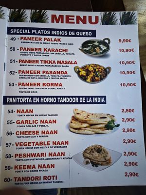 Menu at Indian Punjab Restaurante in Bilbao