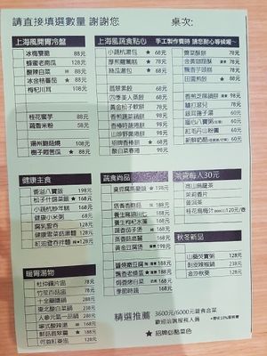 menu at Siao Su Hung 小蔬抗 in New Taipei City