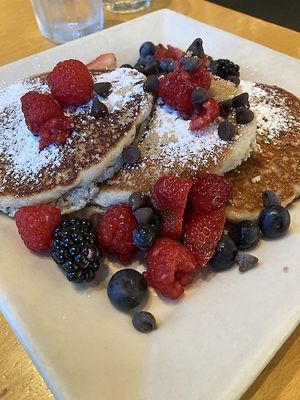 Banana Pancakes- vegan and gluten free at Portage Bay Cafe - South Lake Union in Seattle