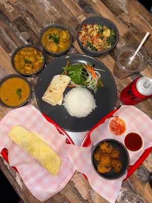 Mauritius Platter, dhal Puri, salad at Baz Kreole in Richmond