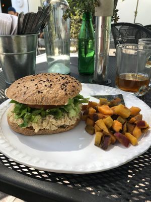 Vegan tuna sandwich, garbanzo tuna  at Casa Macro in Monterrey