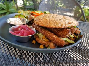 Torta de tempeh at Casa Macro in Monterrey
