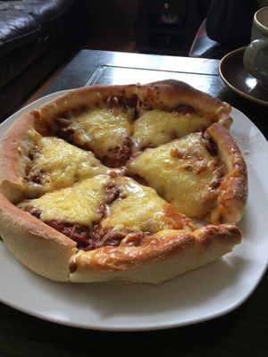 Vegan chilli pizza  at The Assembly Rooms in Glastonbury